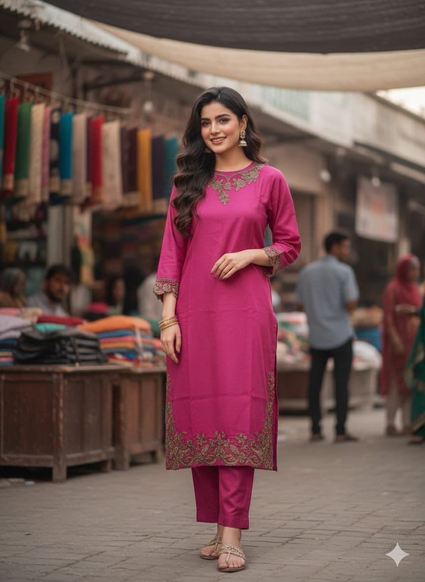 Magenta Embroidered Lawn Suit for Women