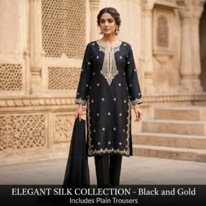 BALCK AND GOLD BEAUTIFULLY EMBROIDERES 2 PIECE SUIT