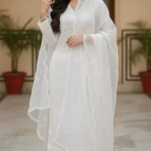 White Embroidered Lawn Suit for Women
