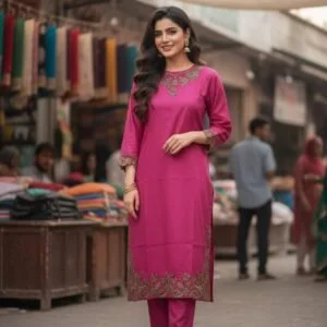 Magenta Embroidered Lawn Suit for Women