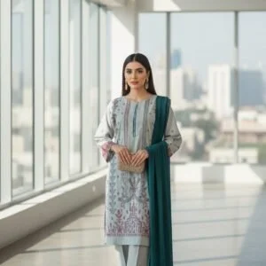 Grey Embroidered Lawn  3 Piece Suit for Women